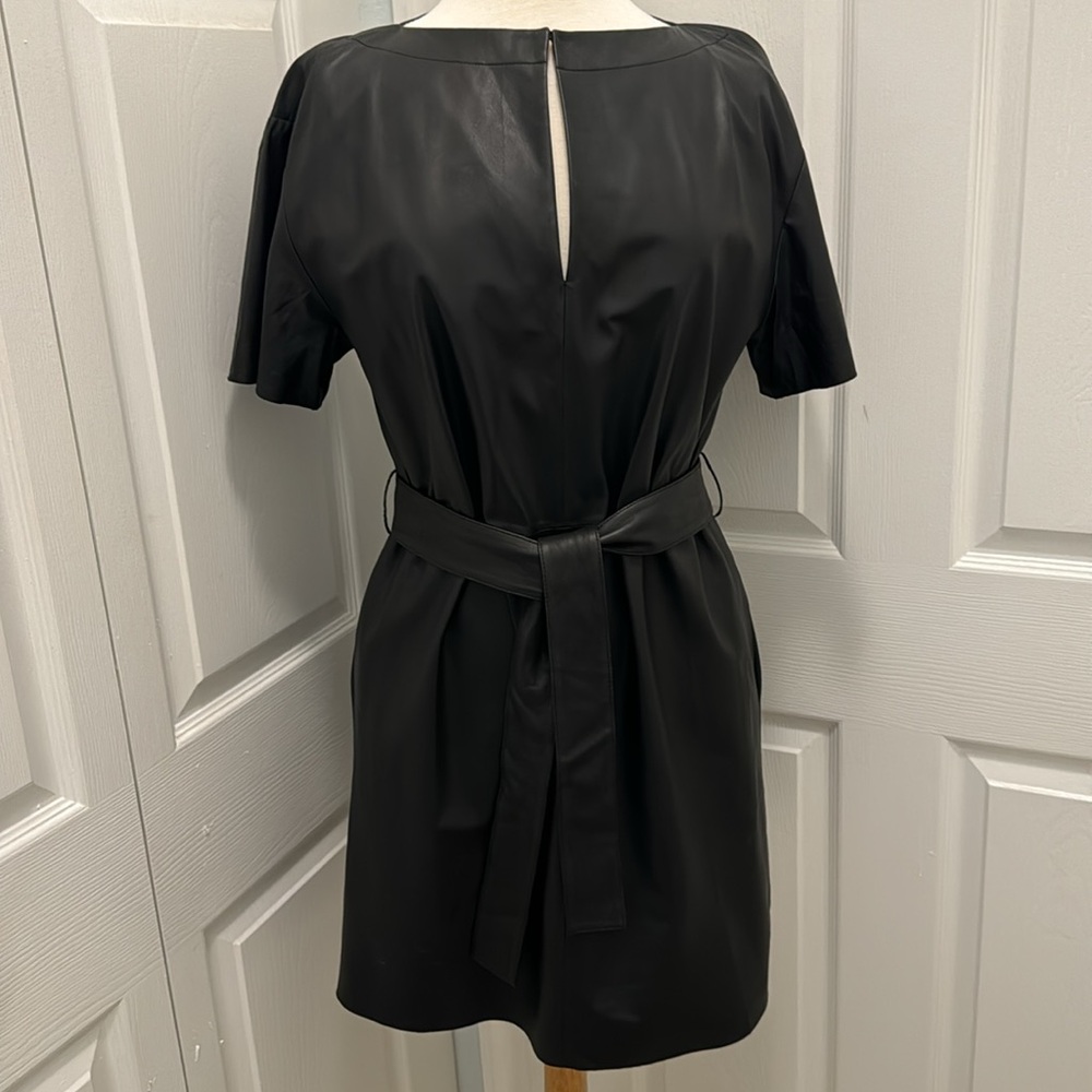 Theory Black Leather Belted Peep Chest Short Sleeve Shirt Dress size 6
